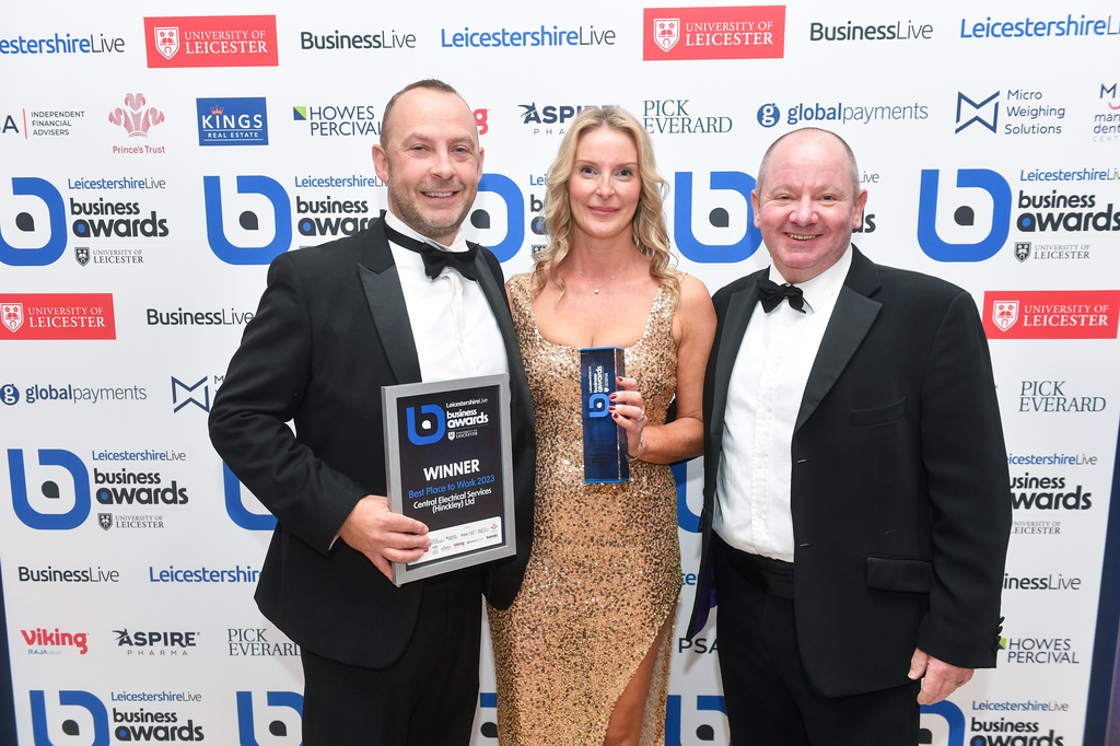 The CES team collecting the Best Place to Work award at the LeicestershireLive Business Awards
