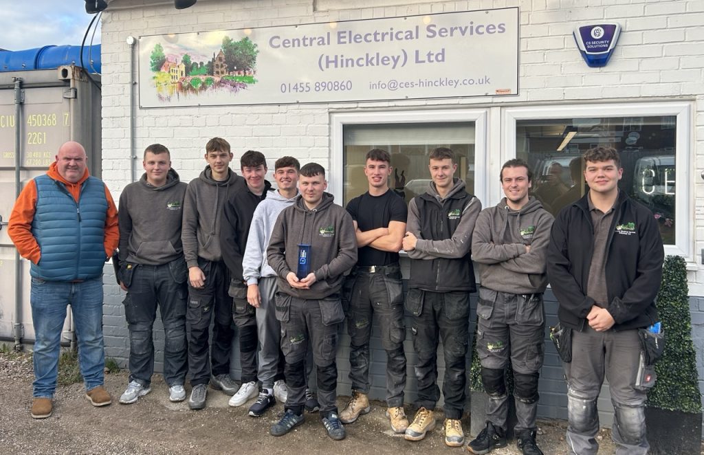 CES apprentices outside the Central Electrical Services (Hinckley) Ltd office